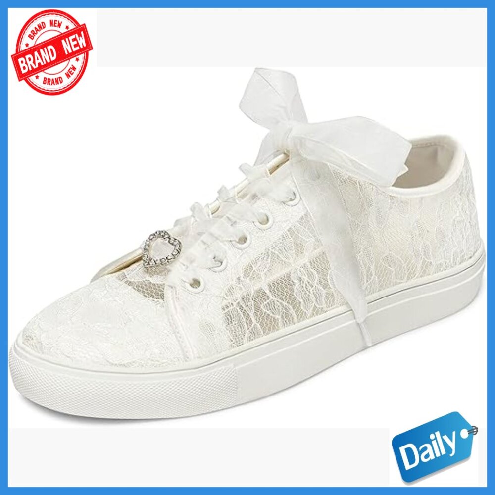 Bridal Sneakers Wedding Shoes Flats Lace Up Comfort Padded Lining